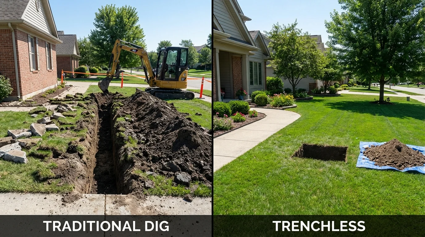 Trenchless sewer repair with minimal yard damage versus traditional excavation in Buford, GA